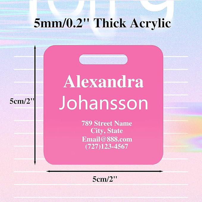 Personalized Luggage Tags for Suitcases,Custom Acrylic Tags with Hole & Steel Loop for Travel,Backpacks,Golf,Bagwine Cup,Waterproof (Pink)