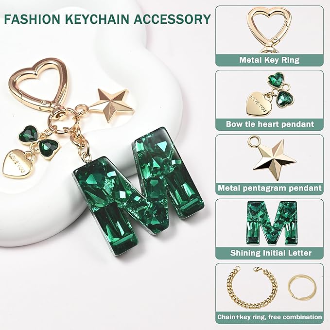 Cute Bling Keychain initial Letter Butterfly Star Pink Purple Gift for Women Girls Bag Cup Charms Accessories