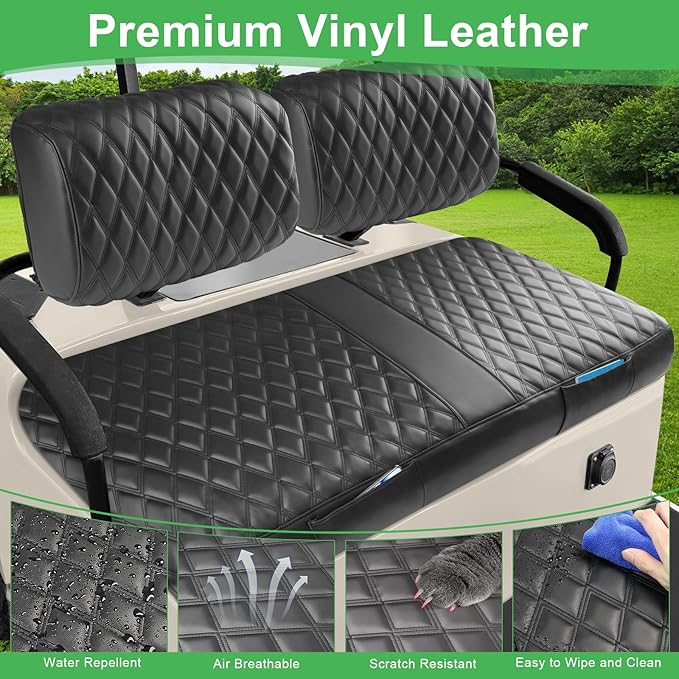 Golf Cart Front Seat Cover for Yamaha G2 G8 G9 G11 G14 G16 G19 G20 G21 G22, Adventurer One, EZGO Marathron OEM Ordinary Seat Cushion, Thick Vinyl Leather Comfortable No Need to Detach Armrest