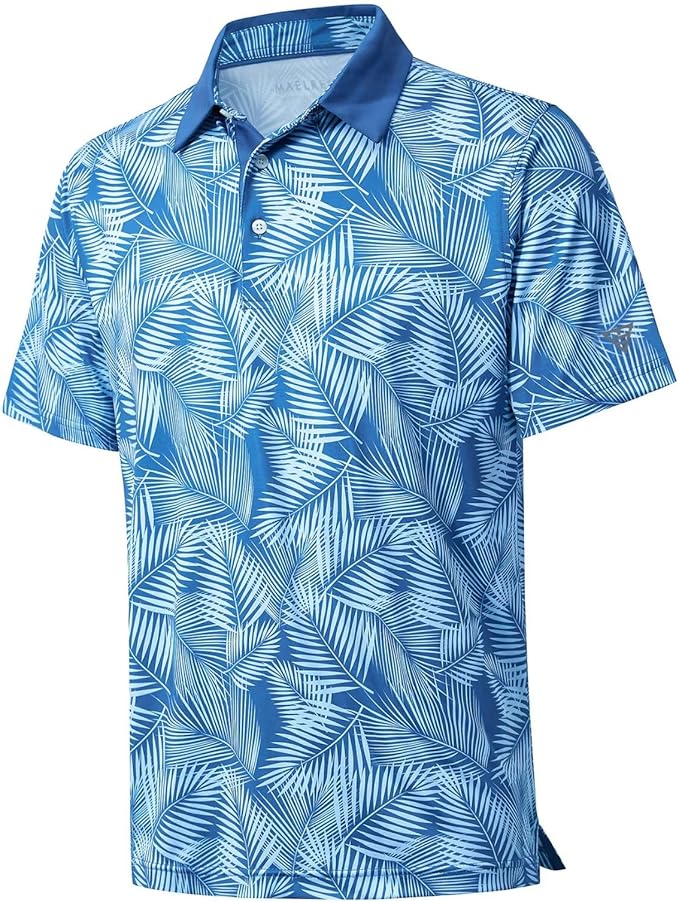 Golf Shirts for Men Dry Fit Short Sleeve Print Performance Moisture Wicking Polo Shirt