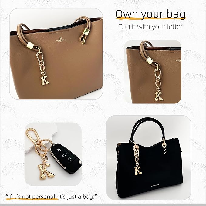 Gold Bubble Heart, Cherry, Bow & More Designs Letter Initial Keychain Bag Charms – Cute Purse Charms for Handbags