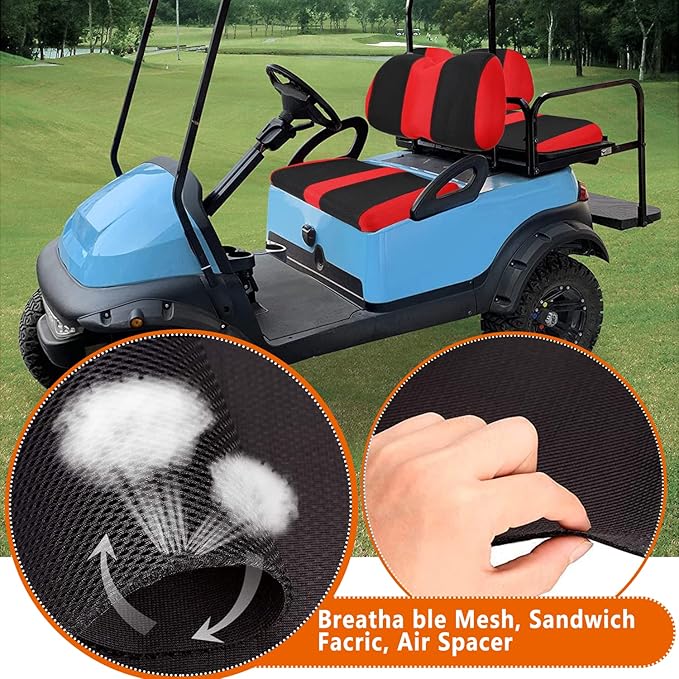 Golf Cart Front and Back Seat Covers for Club Car Precedent 4 Passenger Models,Breathable Washable Polyester Mesh Seat Cover Red