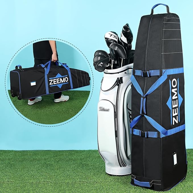 ZEEMO Golf Travel Bag, Mid-open Protective & Wheeled Airline-Approved Case for Clubs, Stand&CartBag, Waterproof Soft-Sided Cover Made of Heavy Duty Oxford, Black