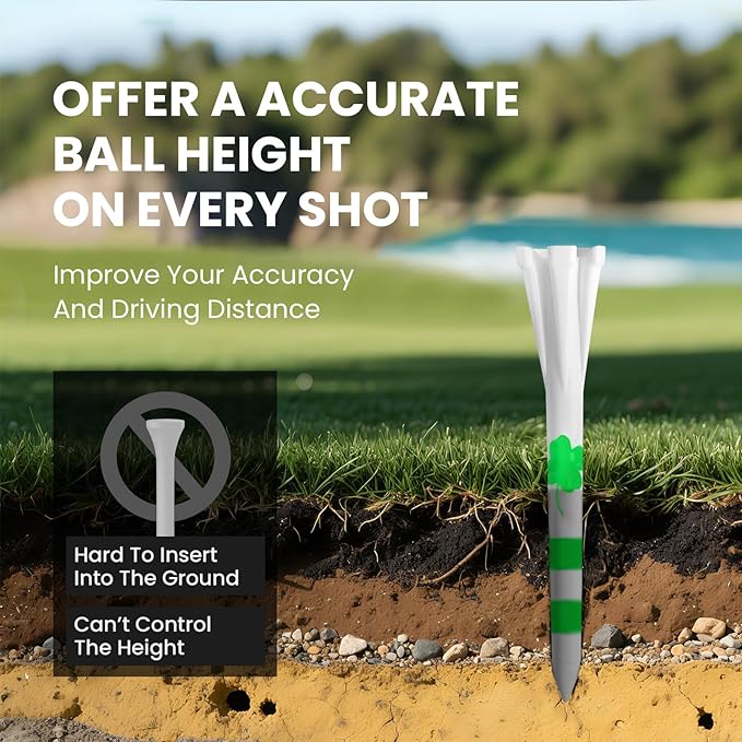 FINGER TEN Unbreakable Golf Tees Plastic 80 3 1/4" or 2 3/4" Driver Tees with 20 1 1/2" Iron Tees Assorted Pack, Low Resistance & Consistent Height Long Short Tees with Bright Colors