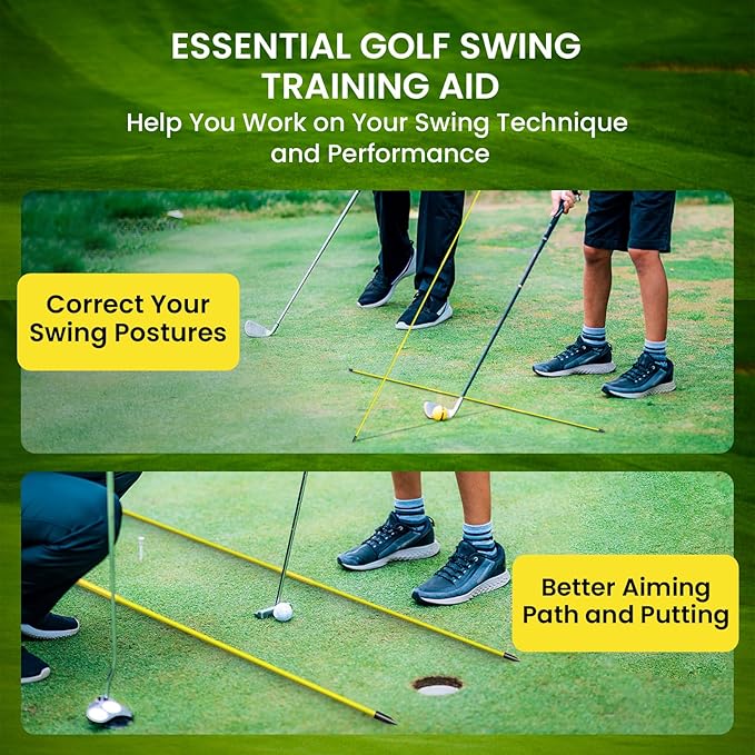 FINGER TEN Golf Alignment Sticks Rods Swing Trainer Tools 48 Inch 2 Or 3 Pack, Fits in Golf Bag Tour Stickers Practice Training Aid