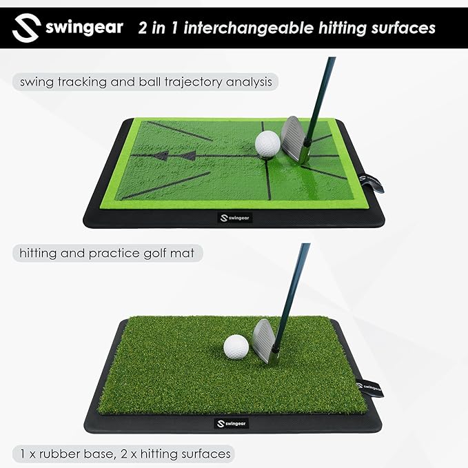 2 in 1 Golf Hitting Mat - Durable Dual Surface Practice mat - Easy to Use Swing Training aid w/Interchangeable Divot Board & Turf mat - Instant Feedback to Analyze Your Swing - Gifts for Golfers