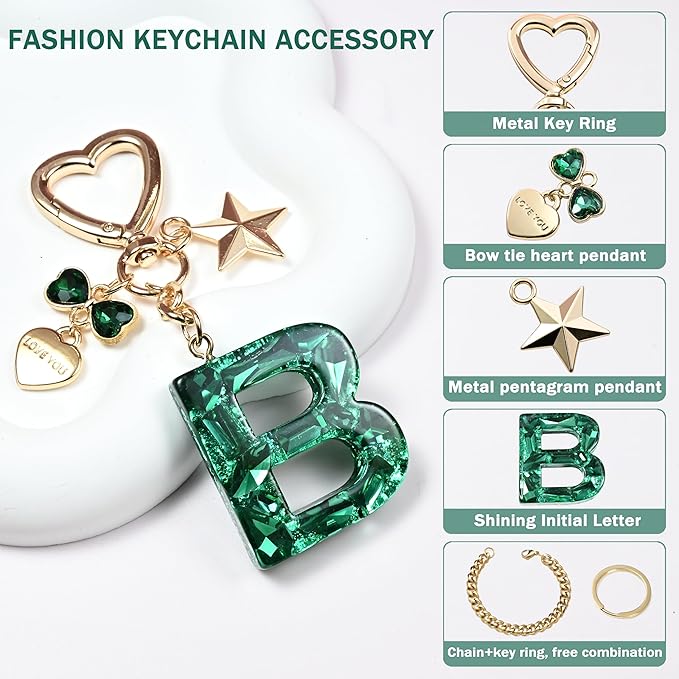 Cute Bling Keychain initial Letter Butterfly Star Pink Purple Gift for Women Girls Bag Cup Charms Accessories