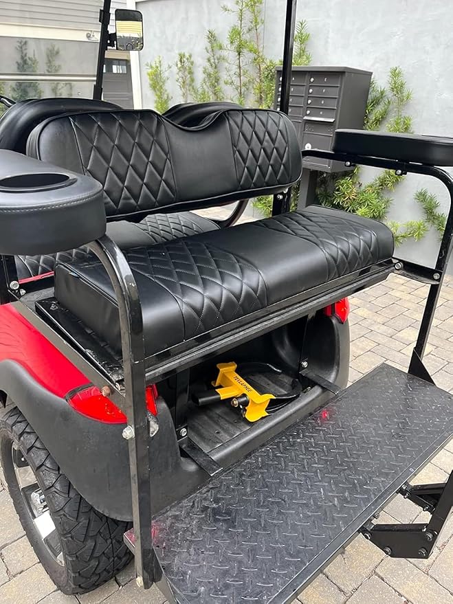 Huskey 4PCS Golf Cart Front/Rear Seat Covers for Club Car Precedent 2004+ G&E Models Custom Two-Tone Black Diamond Stitching with Black Piping,Marine Grade Vinyl Material,Staple On Design