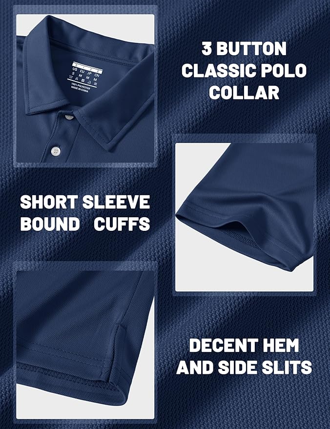 MAGCOMSEN Men's Polo Shirts 3 Buttons Casual Work T Shirts Quick Dry Short Sleeve Golf Shirt Pique Jersey Outdoor Performance