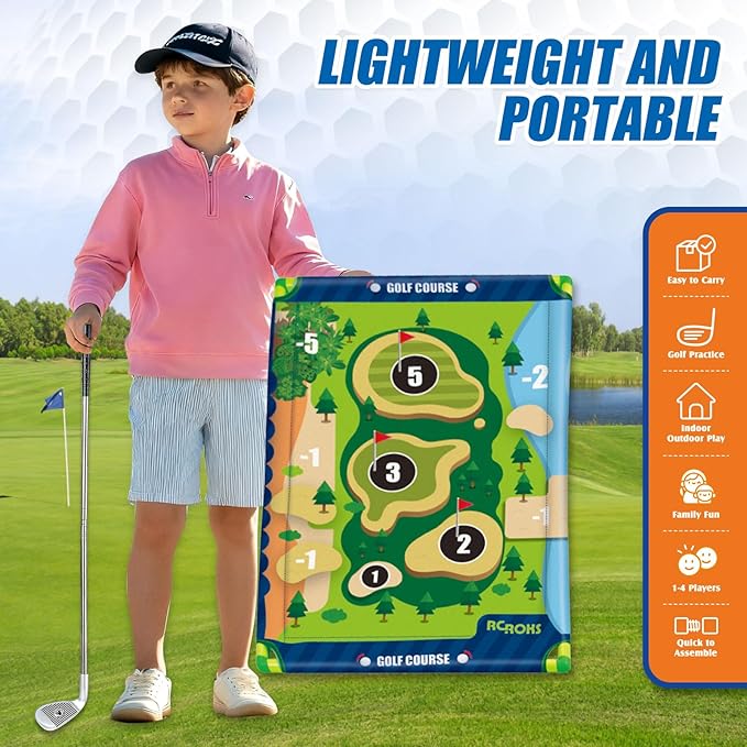 Upgraded Golf Chipping Game w/t 2 Clubs, Velcro Golf Battle Set for Junior, Portable Family Backyard Sticky Golf Target Indoor Outdoor for Home Beach Office Party Golfing Gifts for Adults Kids 6+
