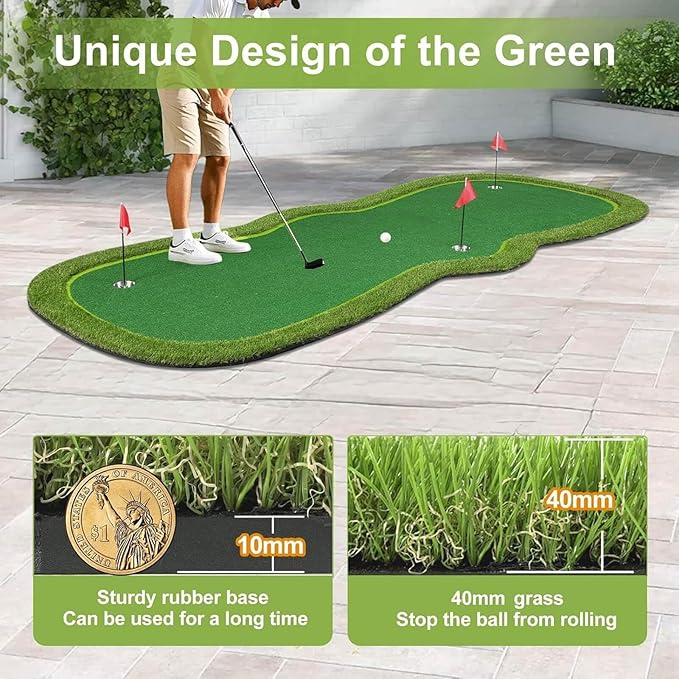 Golf Putting Green Mat, Professional Large Putting Mat with Movable Cup/Slope Pad for Indoor & Outdoor