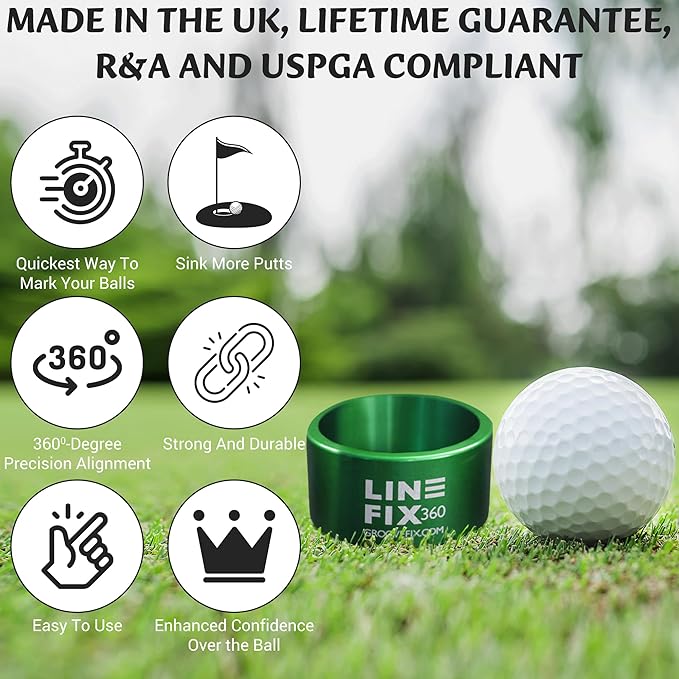 LineFix360 (Green) Golf Ball Alignment Marker – Precision 360° Line Tool for Enhanced Putting Accuracy