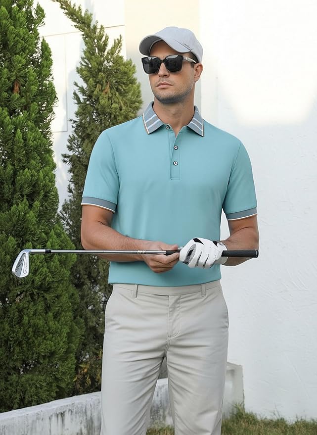 Alex Vando Mens Golf Shirts Moisture Wicking Quick-Dry Short Sleeve Fashion Designed Polo Shirts for Men