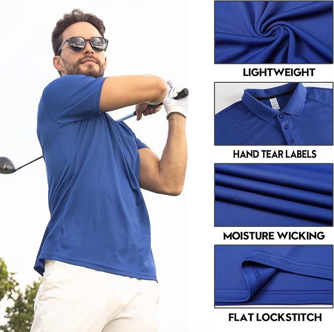ZENGVEE Mens Polo Shirts Moisture Wicking Short Sleeve Performance Quick Dry Athletic Golf Shirts