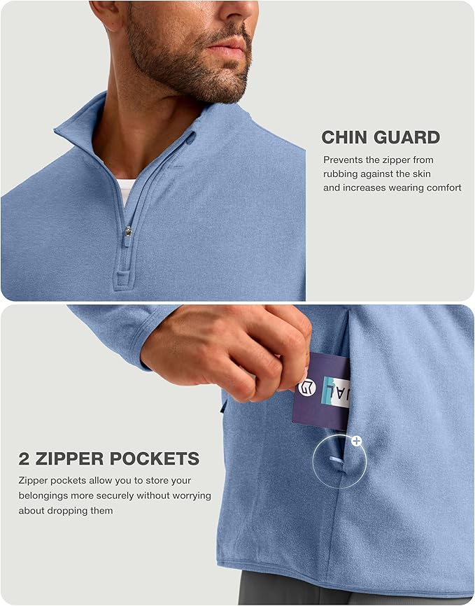 G Gradual Mens Quarter Zip Pullover Fleece with 2 Zipper Pockets Long Sleeve Golf Shirt Winter Athletic Sweater Lightweight