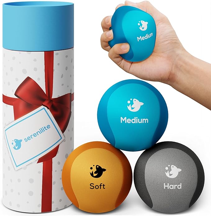 Serenilite Hand Therapy Exercise Stress Ball Bundle - Tri-Density Stress Balls for Adults & Grip Strengthening