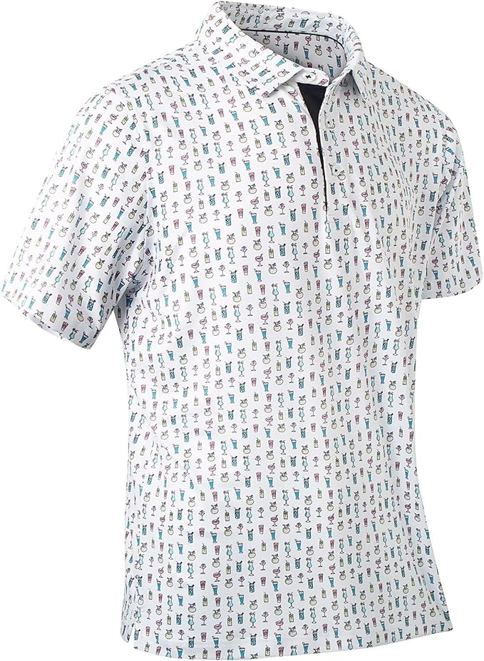 Mens Golf Shirts Quick Dry Moisture Wicking Casual Short Sleeve Performance Athletic Print Collared Stylish Men Polo Shirt