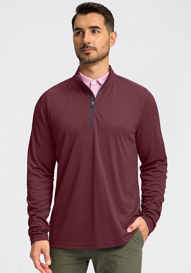 Obla Golf Quarter Zip Pullover for Men Mock Neck Sweatshirt Lightweight Sun Protection Men's Long Sleeve Golf Shirt
