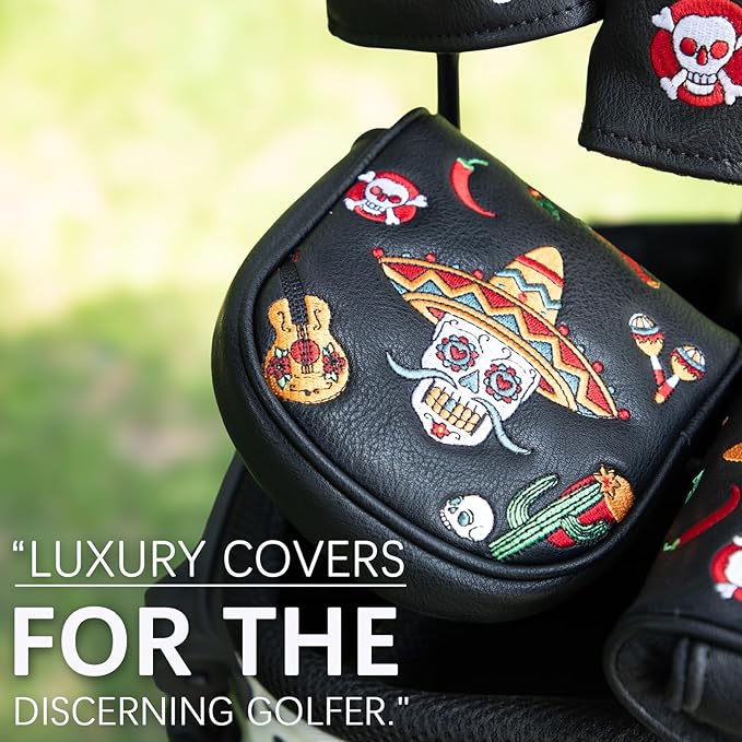 Golf Mallet Putter Cover, Sugar Skull Magnetic Closure Headcover Premium Leather Golf Club Head Covers Fits Golf DF3 Putter, Mallet Putter Headcover