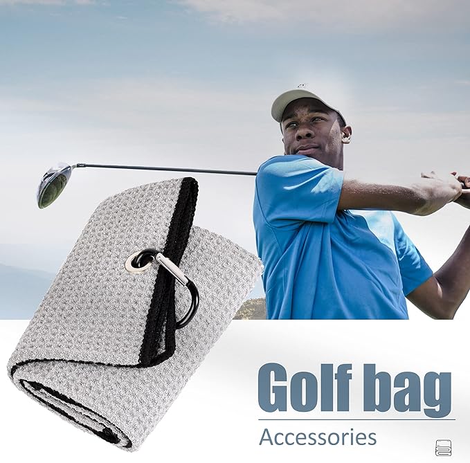 Mile High Life 2 Pack Gray Microfiber Tri-Fold Golf Towels with Carabiner Clip, 16x21in, Water Absorbent, Easy to Wash and Carry
