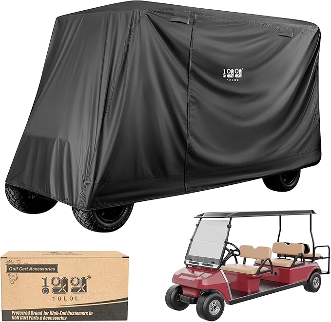 10L0L 4/4+2 Passenger Golf Cart Cover Fits for Yamaha EZGO Club Car,Waterproof 420D Oxford Fabric,Windproof Golf Cart Covers with 3 Zippers