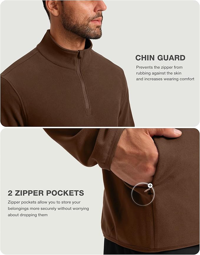 G Gradual Mens Quarter Zip Pullover Fleece with 2 Zipper Pockets Long Sleeve Golf Shirt Winter Athletic Sweater Lightweight