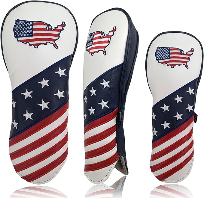 Golf Headcovers for Drivers and Woods – Set of 3 (S/M/L), Leather Club Covers with Magnetic Number Tags, Floral Design, Scratch-Resistant, Fits Most Golf Clubs