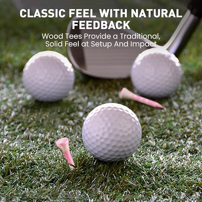 FINGER TEN Golf Tees Stylish Bamboo Wooden Coloured Painted Value 100 Pack, Durable 3 1/4 2 3/4 1 1/2 Inch Long Short Tee, Cool Style Purple Pink Green Enhanced Visibility for Men Women