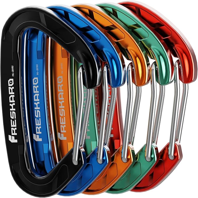 FresKaro 15kN-3372lbs Heavy Duty Wiregate Carabiners, Reliable Time-Tested Stainless Steel Spring Gate, for Camping, Hiking, Hammocks, Backpacking, Dog Leash etc., 3.15inch