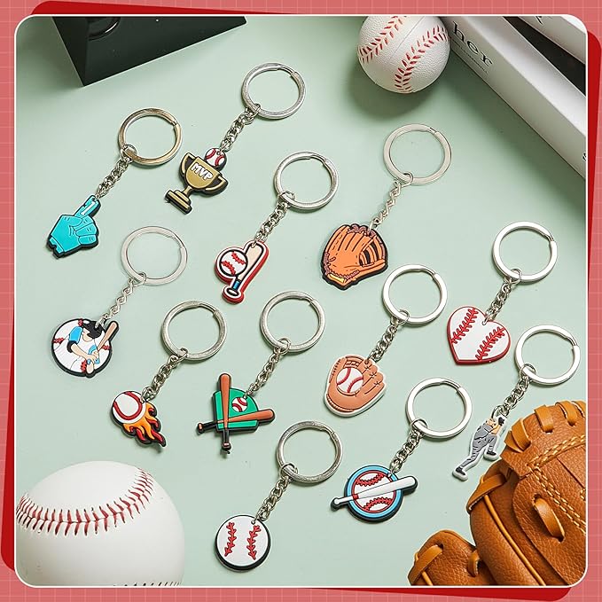Batiyeer 72 Pack Baseball Keychains Bulk Party Favors Sports Ball Key Chains Funny Keyring Gifts for Women Men Birthday Supplies