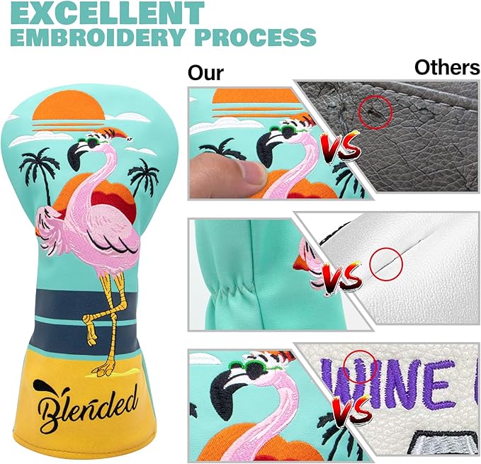 Golf Club Covers Flamingos Driver Cover Fariway Wood Headcover Hybrid Head Cover Leather Golf Headcover Fit All Brand