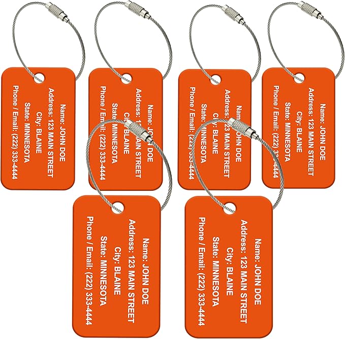 High Visibility Multi Pack Customized Tavel ID Tag - Luggage Tag - Golf Bag ID - Personalized ID Travel Tag - Imprinted Luggage Tag - Luggage, Bikes, Sport Equipment and More. (6)