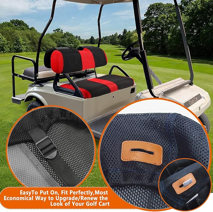 EZGO Golf Cart Front Seat Covers, Golf Cart Seat Cover Fit for EZGO TXT OEM Ordinary Seat Cushion, Washable Breathable Air Polyester Mesh Cloth, Cool in Summer and Warm in Winter