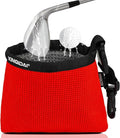 Golf Club and Golf Ball Cleaning Bag - Cleans Club Grooves, Waterproof Clean Face Tech, Detachable Clip, Machine Washable, Stay-Dry Exterior,Gift for Men (1, RED)