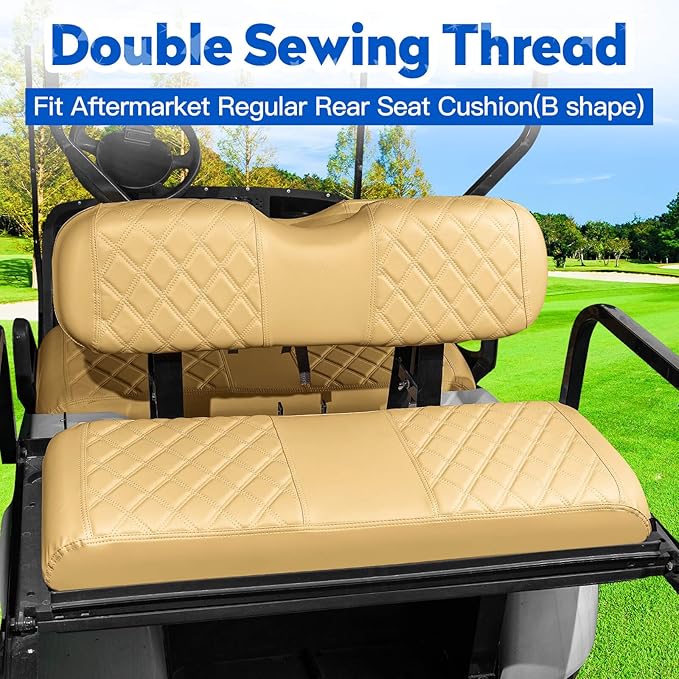 NOKINS 4PCS Golf Cart Diamond Seat Covers Kit, Front&Rear Seat Covers Fits EZGO TXT 1994-2013/EZGO RXV Standard Seat Cushion, EZGO Vinyl Seat Cover Accessories, No Staples (Tan)
