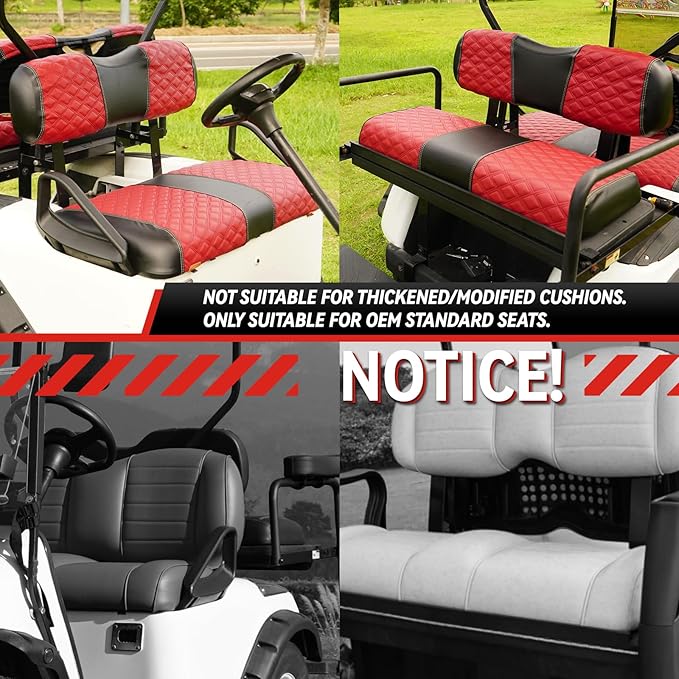 Golf Cart Seat Covers Front and Rear Waterproof and Sun Resistant Marine Grade Vinyl Leather Seat Cover Accessories for EZGO TXT 1994-2013, Deep Red(4PCS)