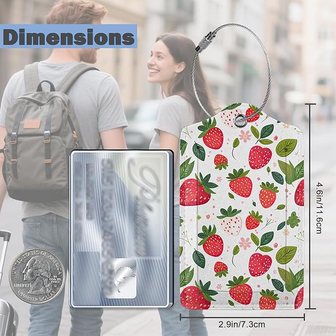 Luggage Tags for Suitcases Durable Leather Luggage Tags Cute Travel Name Tags for Cruise Ships Travel Essentials 3 Pack (Strawberry)