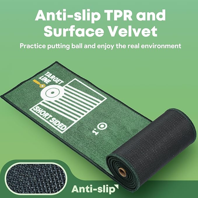 Golf Putting Mat Indoor & Outdoor Professional Golf Practice Putting Green Mat with Distance Marker Anti Slip Backing Golf Training Accessories Portable Matt