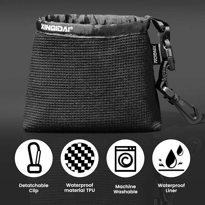 Golf Club and Golf Ball Cleaning Bag - Cleans Club Grooves, Waterproof Clean Face Tech, Detachable Clip, Machine Washable, Stay-Dry Exterior,Golfer Gifts for Men(2, Black)