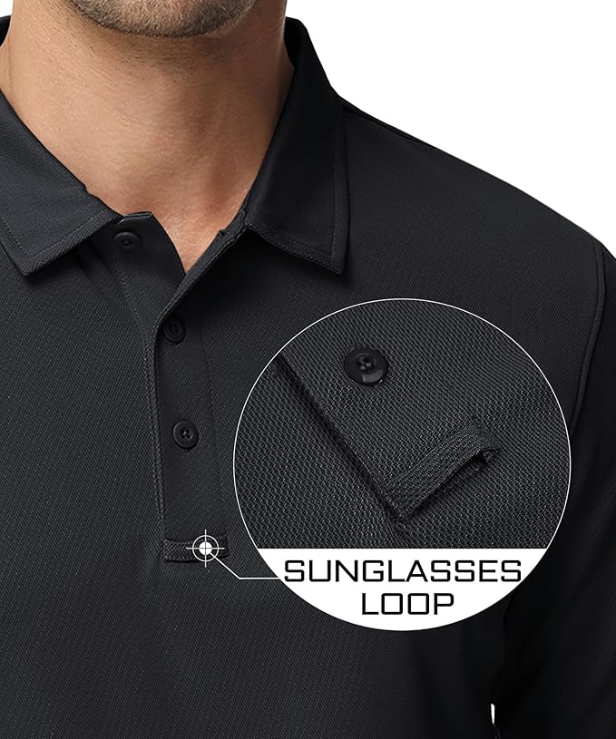 MAGCOMSEN Men's Polo Shirts 3 Button Quick Dry Performance Long Sleeve Tactical Shirts Pique Jersey Golf Shirt