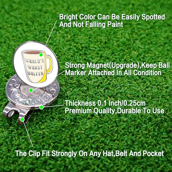 FINGER TEN Golf Ball Marker with Hat Clip Markers Assorted Patterns Value Gift Set Mark Golf Divot Tool Accessories for Men Women Kids