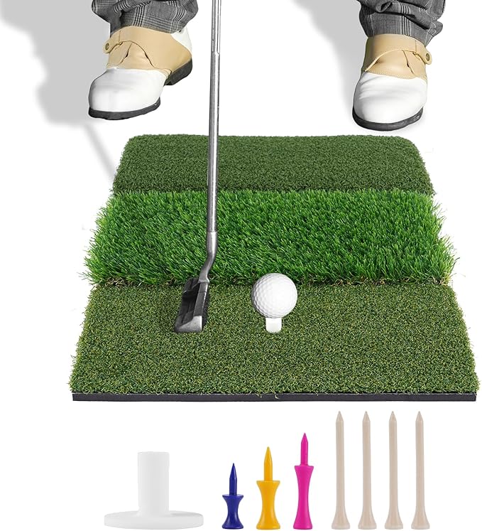 Golf Mat, Golf Hitting Mat Outdoor for Training, Golf Practice Mat with 10mm EVA Backing, Golf Mats Practice Indoor and Outdoor Turf with 8 Different Tees