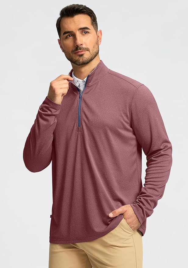 Obla Golf Quarter Zip Pullover for Men Mock Neck Sweatshirt Lightweight Sun Protection Men's Long Sleeve Golf Shirt