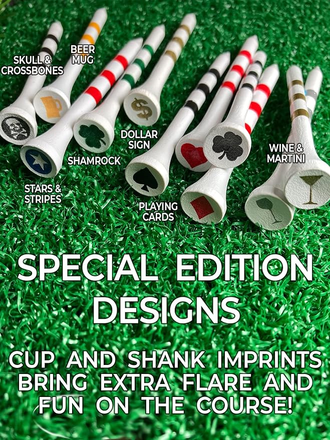 PrideSports Wine & Martini Specialty Wood Golf Tees - 2-3/4 Inch, 50 Count - White - 100% Hardwood