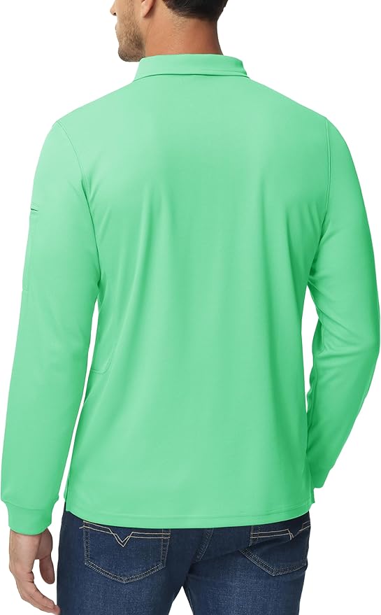 MAGCOMSEN Men's Polo Shirts 3 Button Quick Dry Performance Long Sleeve Tactical Shirts Pique Jersey Golf Shirt