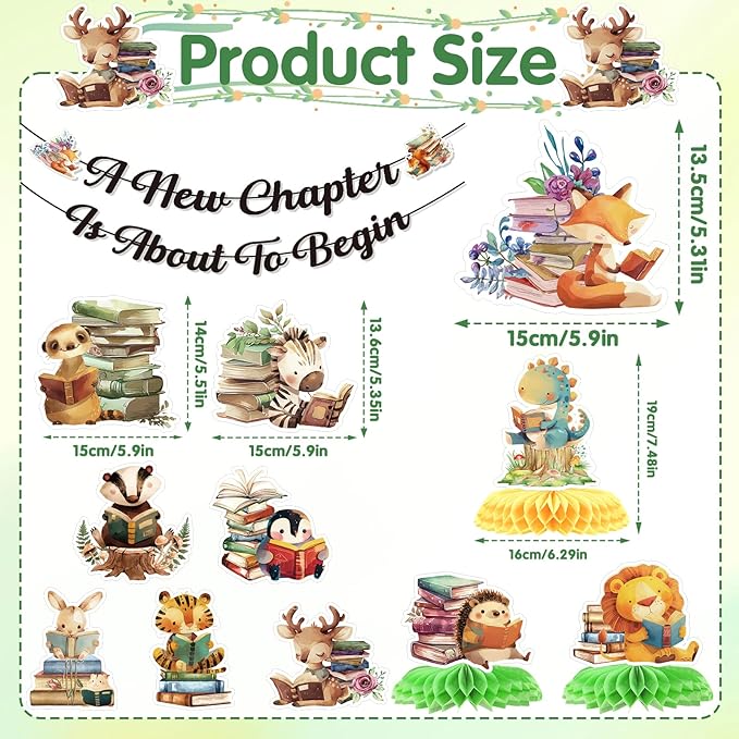 Book Baby Shower Decorations - 12PCS Book Themed Party Decorations A New Chapter Is About to Begin Baby Shower Banners Hanging Swirls Honeycomb Centerpieces Storybook Gender Reveal Supplies