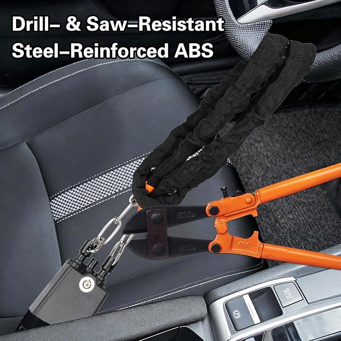 Universal Cars Steering Wheel Lock, Seat Belt Lock, Club Steering Wheel Lock, Lightweight & Portable, Car Security Anti-Theft Device Fits Most Vehicles, SUVs, Golf Carts, Includes 2 Keys (Black)