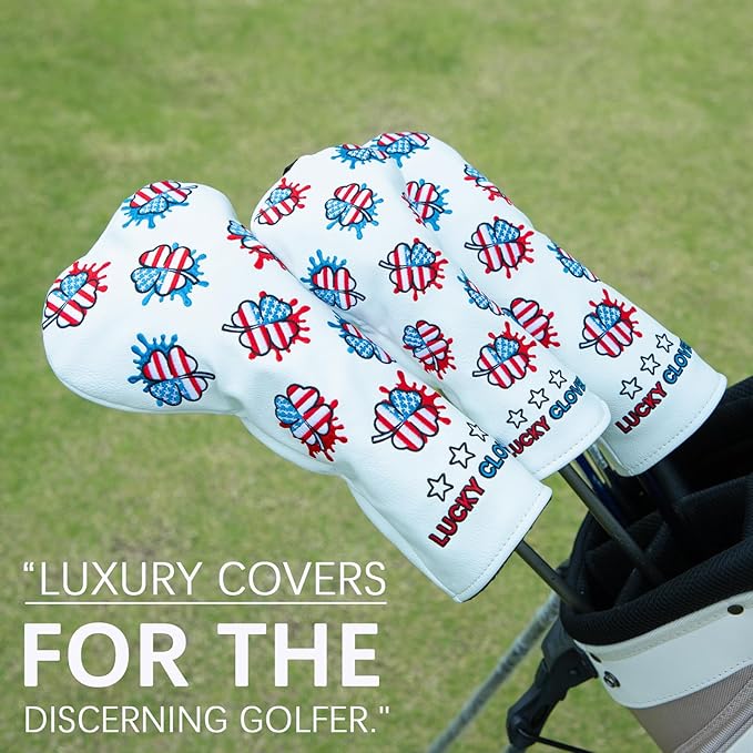Golf Club Head Covers for Driver Cover, Fairway Wood Cover Hybrid Head Cover, USA Style Premium Leather Golf Headcovers Fits Golf DF3 Putter, Blade Putter Cover, Fits Most of Golf Club Covers