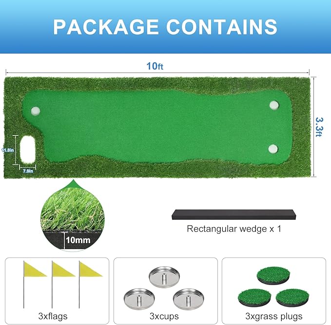Golf Putting Green Indoor 3.3x10 Ft Large Golf Putting Mat Professional Artificial Grass Turf Practice Mat with Sand Pit for Home, Office & Outdoor