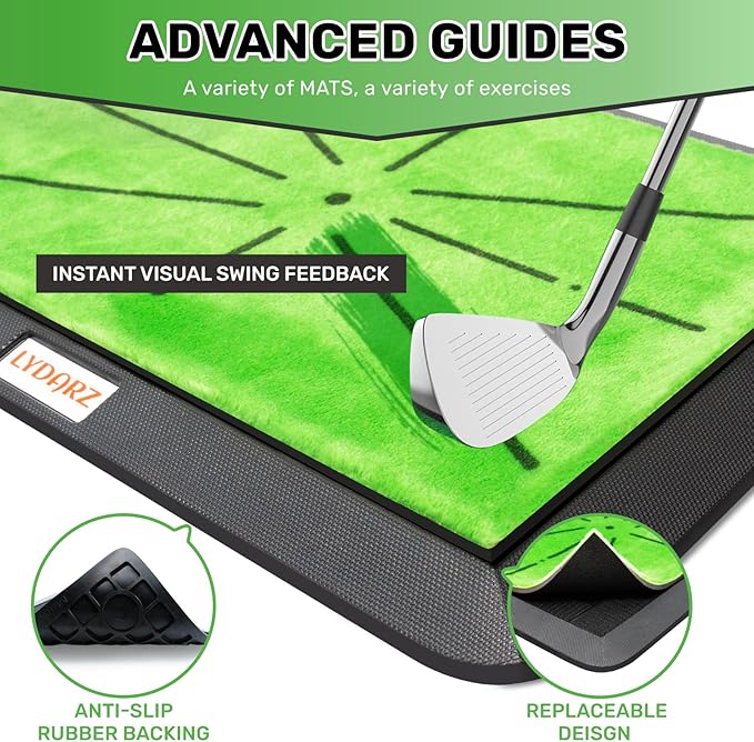 Golf Hitting Mats Training Equipment, Golf Practice Mat with Instant Swing Path Feedback, 3 Replaceable Golf Training Mats with No-Slip Heavy Duty Rubber Base